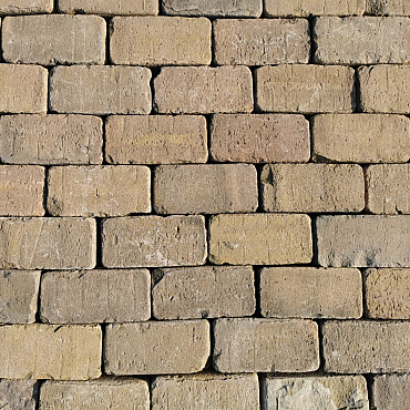 P011, Oude Gebakken Klinkers, Keiformaat, Geel-Brons